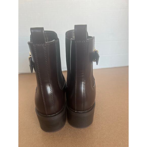 Zara Chelsea Brown Vegan Buckle Detail Round Toe Pull On Ankle Boots Sz 8 - Picture 7 of 12